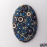 large oval, blue & white bubbles