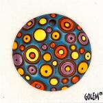 Round domed pendant, light blue/coral/yellow