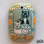 Cat family - large rectangle pendant