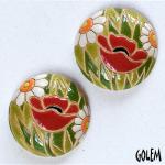 large round cabochon, daisies & poppies