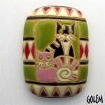 oval rectangle cabochon, 2 cats