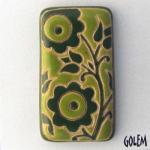 rectangle cabochon, light and dark green  lace