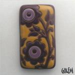 rectangle cabochon, purple & yellow  lace