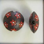 Dark lentil bead, coral flowers