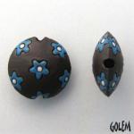 Dark lentil bead, neon blue flowers