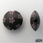 Dark lentil bead, purple flowers