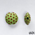 red polka dots on light green, lentil, size S