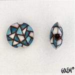 Barcelona mosaic, white/blue on terracotta, Size S