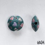 Hearts on esmeralda green, lentil bead size S