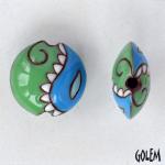 Paisley lentil bead - jade & blue