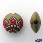 Paisley Flower - red & green on terracotta
