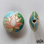 Lotus, blue & green -  lentil bead, size M