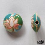 Lotus, blue & green -  lentil bead, size MS