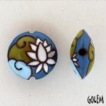 White Lotus, on green & blue - lentil bead, size M