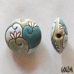 White Lotus on blue, lentil bead size M