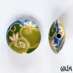 White Lotus, on green & blue, lentil bead size M