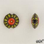 Small flower, green & red on dark, Size S