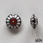 Small flower, white & red on dark, Size S