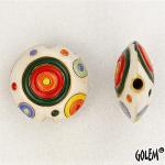 Circles,red & green on white, lentil bead size M