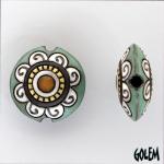  Flower mandalas - Green, Tan, White on dark clay