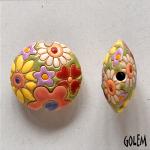 Flowers in pink, yellow & red, lentil bead size M