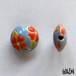 Heart flowers, coral on blue, lentil size S