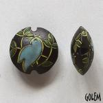 Blue songbird on dark clay, lentil bead size M