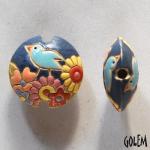 Bird & Flowers, Deep Blue, lentil bead size M