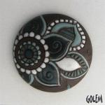 Paisley, domed round, aqua on dark
