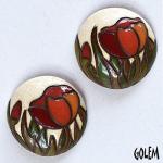 2 small round cabochons, poppies on off-white