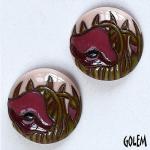 2 small round cabochons, poppies on pink