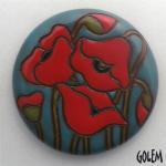 round cabochon, red poppies on blue