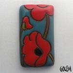 Red poppies on blue, rectangle cabochon