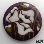 round cabochon, white poppies on purple