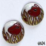 2 small round cabochons, poppies on white