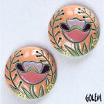 2 small round cabochons, poppies on pink