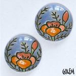 2 small round cabochons, Golden poppies