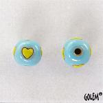 Vertical  Hearts - Chartreuse on light blue