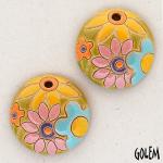 Flowers in pink & turquoise, 2 small pendants