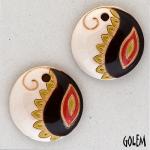 Paisley, ivory, olive & brown, 2 small pendants