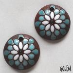 Peacock - blue on terracotta, 2 small pendants