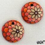 Off-center peacock,Orange & Pink, 2 small pendants