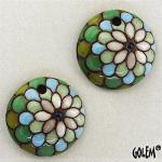 Off-center peacock, Green/Blue, 2 small pendants