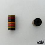 red, orange, yellow stripes on dark tube