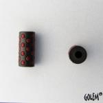 red polka dots on dark