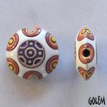 Purple stamp & circles, lentil bead size M