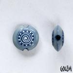 White Swirl on blue clay, blue rim, lentil size S