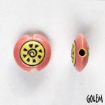 Black Sun Swirl on yellow, pink rim, lentil size S