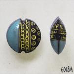 Swirls & dots, Yellow & Blue on dark clay, size M