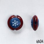 Snowflake on blue clay, red rim, lentil size S
